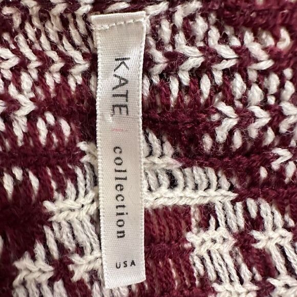 KATE collection Womens Sweater Cardigan Aztec Open Front Wrap Red & Cream Medium - Picture 3 of 4